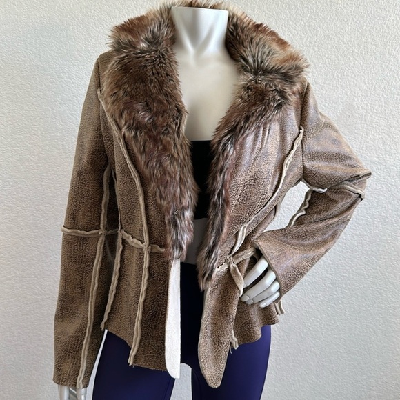 Allen B By Allen Schwartz Faux Fur Suede Jacket Size Large Fur Collar Ta… - Picture 1 of 6